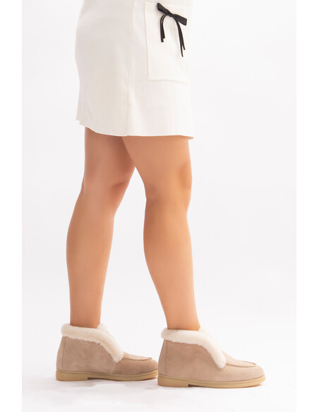 Luba Genuine Leather Women's Boots Beige Leather Fur Lined