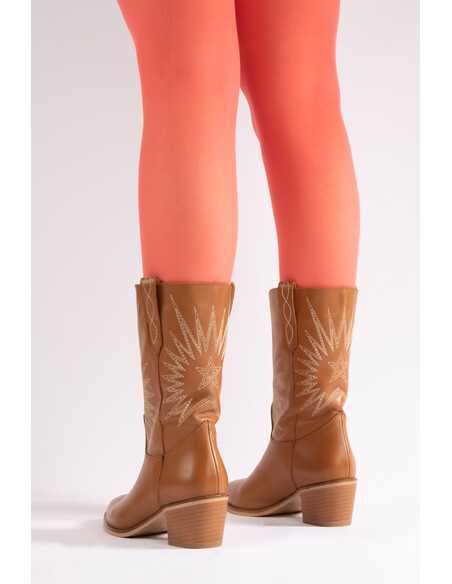 Mathilda Genuine Leather Women's Western Boots Taba