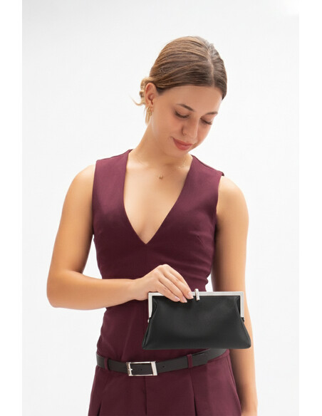 Renira Women's Evening Clutch Bag Black Satin