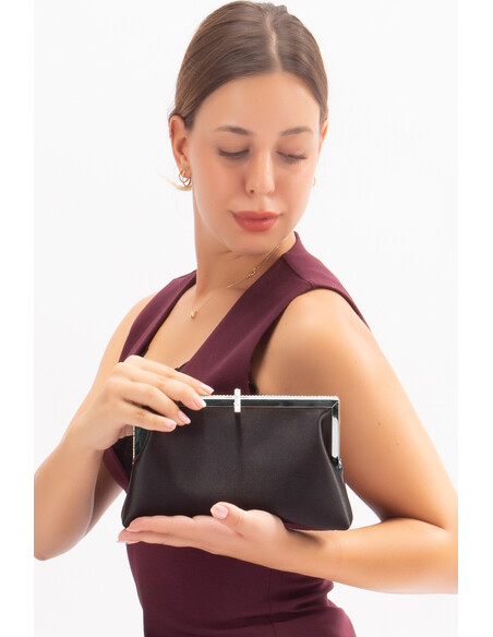 Renira Women's Evening Clutch Bag Black Satin