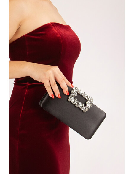 Reba Women's Evening Clutch Bag Black Satin