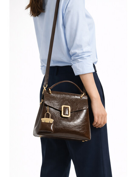 Marsali Women’s Handbag Brown Shiny Patent