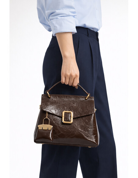 Marsali Women’s Handbag Brown Shiny Patent