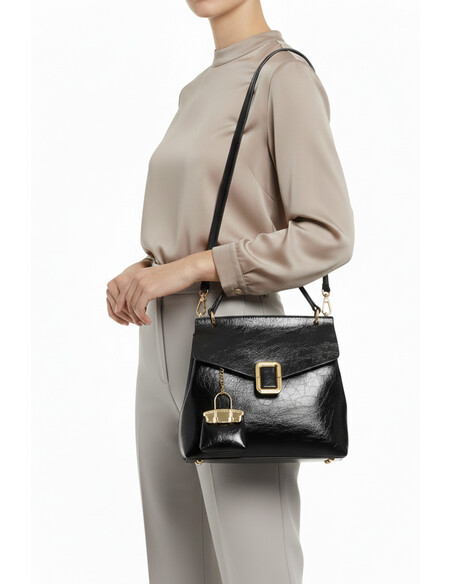 Marsali Women’s Handbag Black Shiny Patent