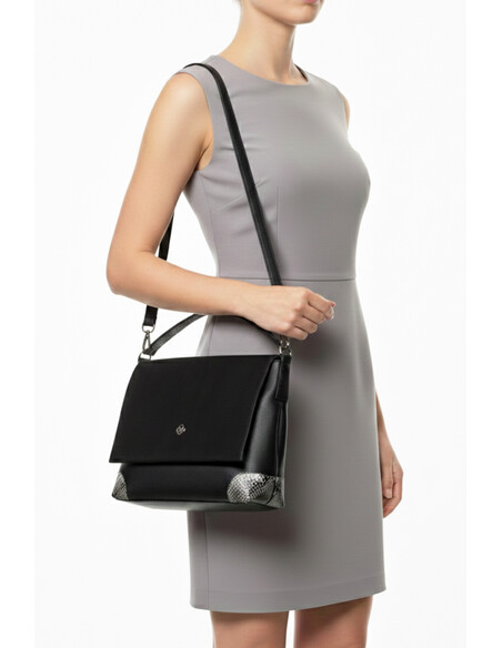 Benin Women’s Shoulder Bag Black Vegan Leather & Suede