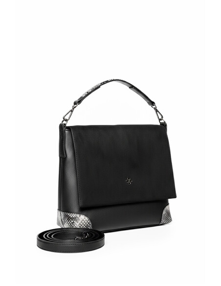 Benin Women’s Shoulder Bag Black Vegan Leather & Suede