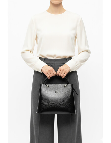 Daphne Women’s Hand & Shoulder Bag Black Crinkled Patent