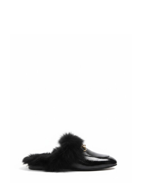 Prince Genuine Leather Fur Women’s Slippers Black Croco