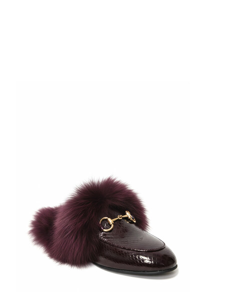 Prince Genuine Leather Fur Women’s Slippers – Burgundy Croco