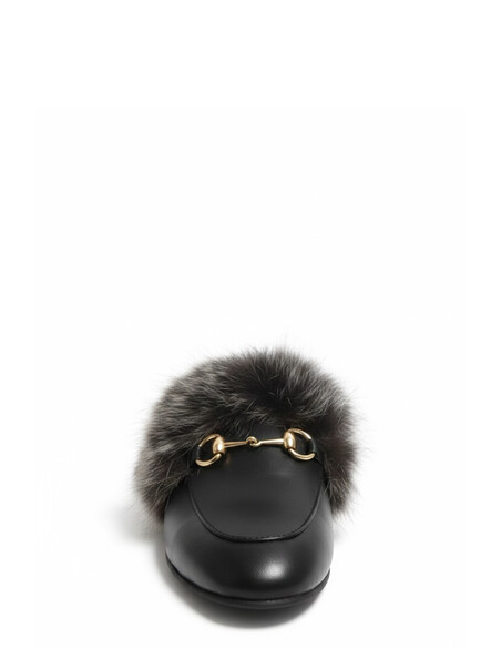 Prince Genuine Leather Fur Women’s Slippers – Black Leather