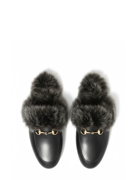 Prince Genuine Leather Fur Women’s Slippers – Black Leather