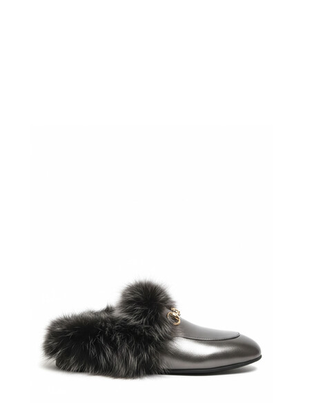 Prince Genuine Leather Fur Women’s Slippers Nickel Anthracite