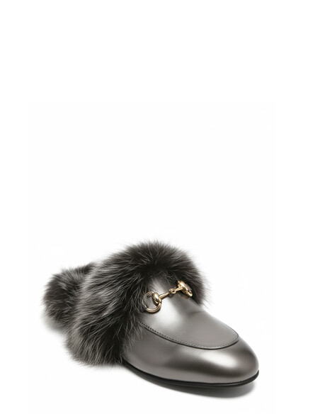 Prince Genuine Leather Fur Women’s Slippers Nickel Anthracite