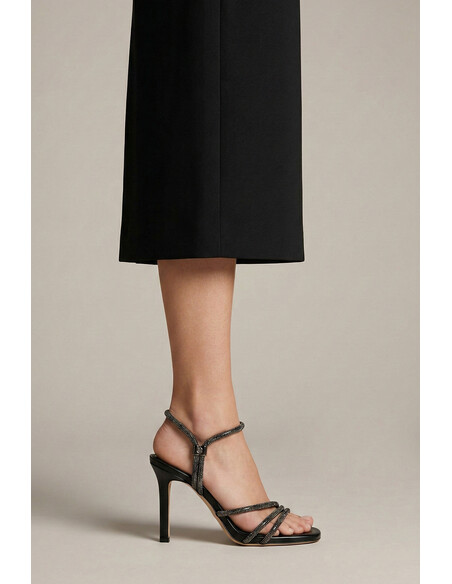 Sermon Black Metallic Crystal Embellished Heeled Sandal