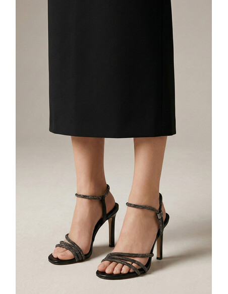Sermon Black Metallic Crystal Embellished Heeled Sandal