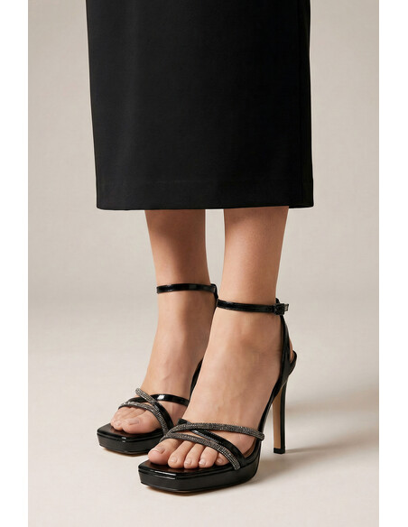 Sarah Black Crystal Detail Platform Heeled Sandal