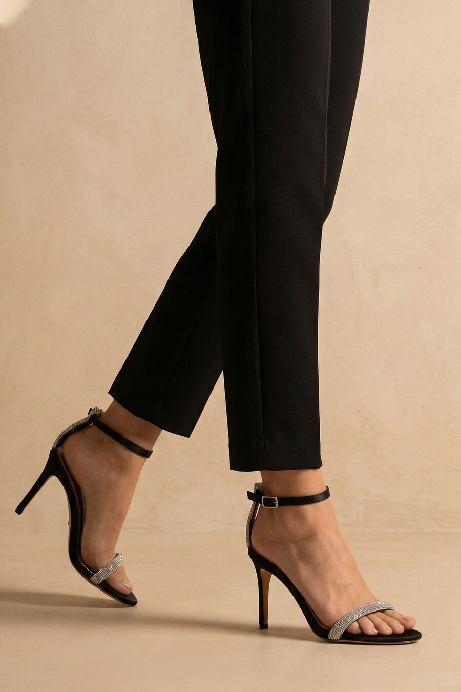Sofia Women's Heeled Sandals Black Satin