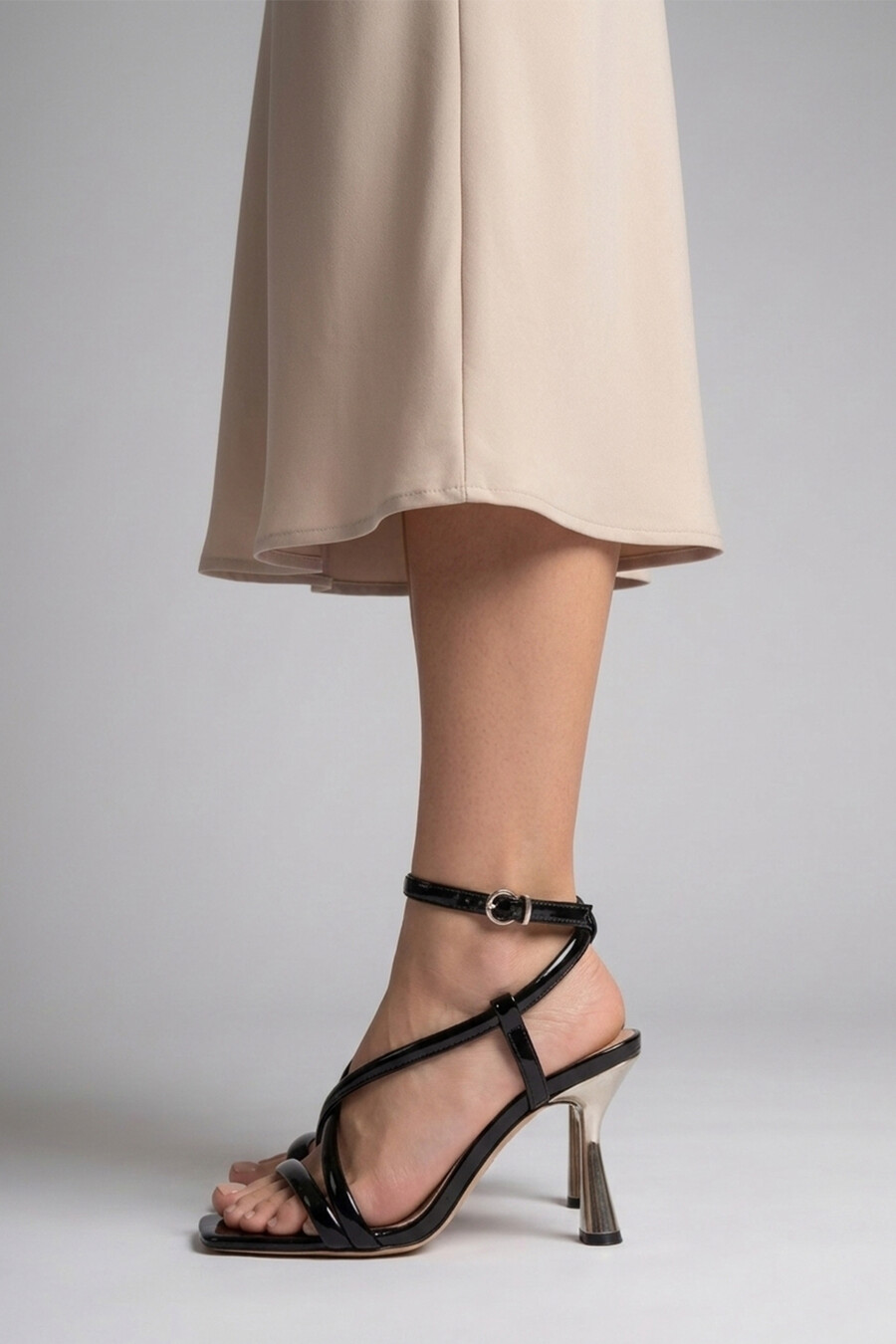 Silva Black Metallic Heel Evening Sandal