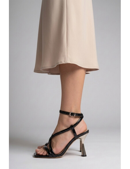 Silva Black Metallic Heel Evening Sandal