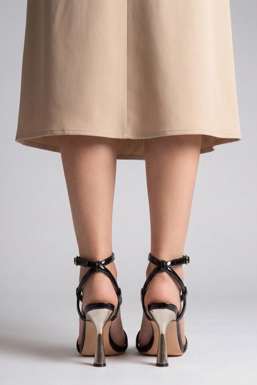 Silva Black Metallic Heel Evening Sandal