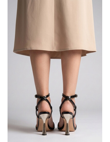 Silva Black Metallic Heel Evening Sandal
