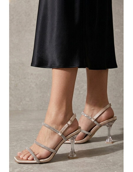Sihana Beige Nude Satin Crystal Embellished Heeled Sandal