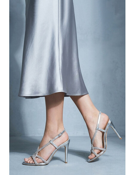 Sasha Silver Crystal Embellished Heeled Sandal