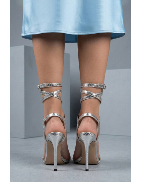 Sedona Silver Metallic Crystal Embellished Wrap Heeled Sandal
