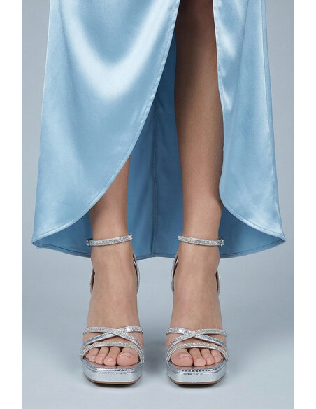 Sarah Silver Platform Crystal Embellished Heeled Sandal