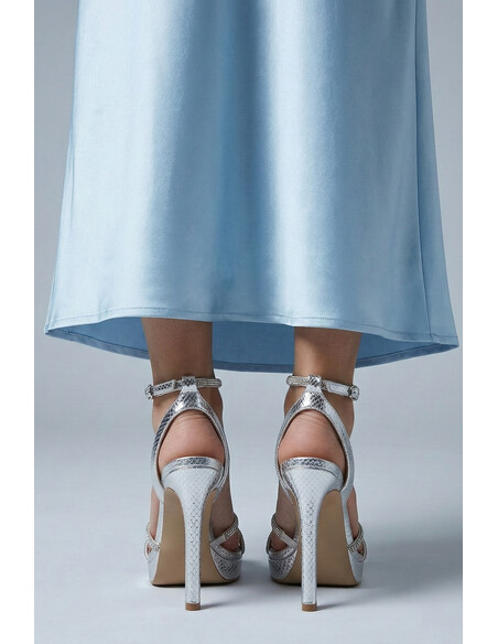 Sarah Silver Platform Crystal Embellished Heeled Sandal