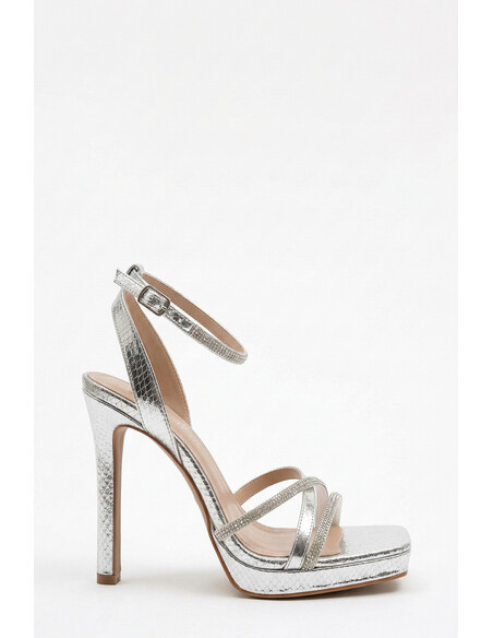 Sarah Silver Platform Crystal Embellished Heeled Sandal