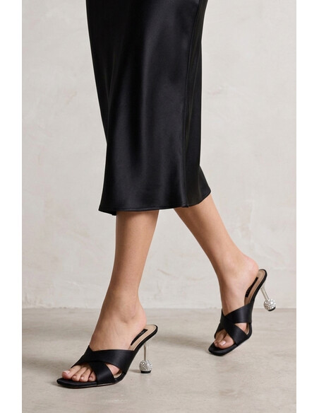 Sindirella Black Satin Heeled Mule