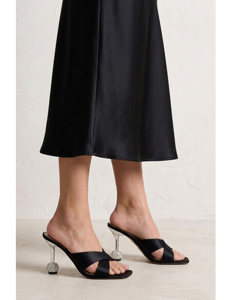 Sindirella Black Satin Heeled Mule