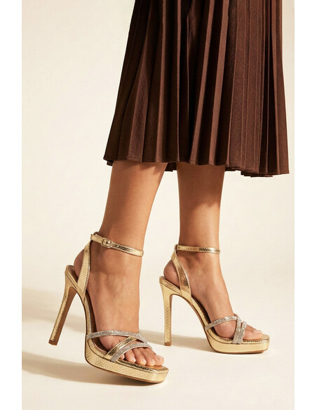 Sarah Kadın Topuklu Platform Abiye Sandalet Gold