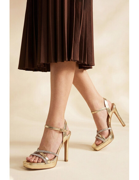 Sarah Gold Platform Crystal Embellished Heeled Sandal
