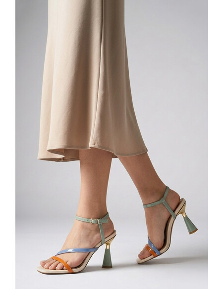 Serahina Beige Multi Heeled Evening Sandal