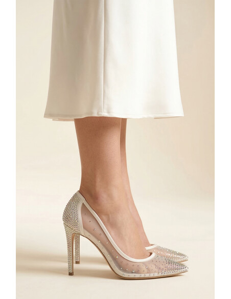 Nevesta White Crystal Embellished Evening Heel