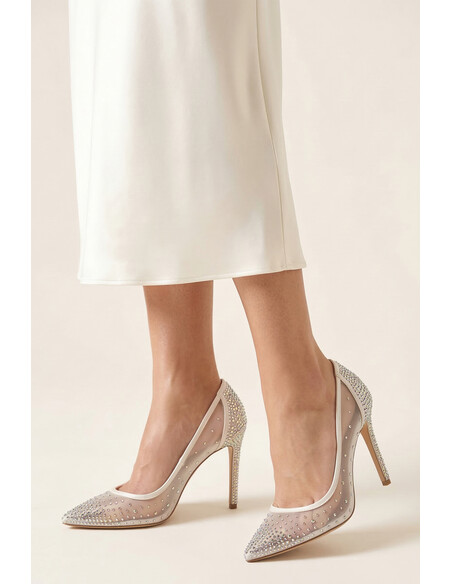 Nevesta White Crystal Embellished Evening Heel