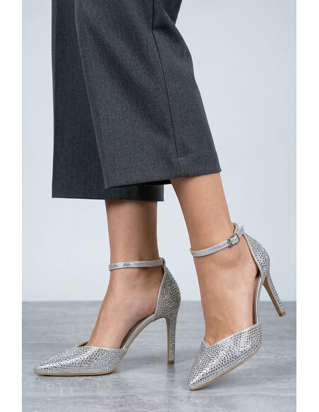 Nora Women's Evening Dress Heeled Shoes Silver Stone