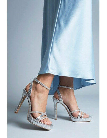 Sarah Silver Platform Crystal Embellished Heeled Sandal