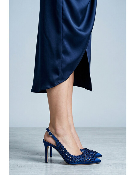 Sakura Women's Heeled Sandals Navy Blue Satin