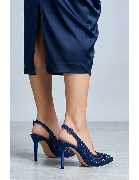 Sakura Women's Heeled Sandals Navy Blue Satin