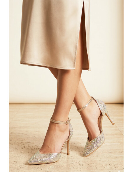 Nora Gold Crystal Embellished Women’s Evening Heels