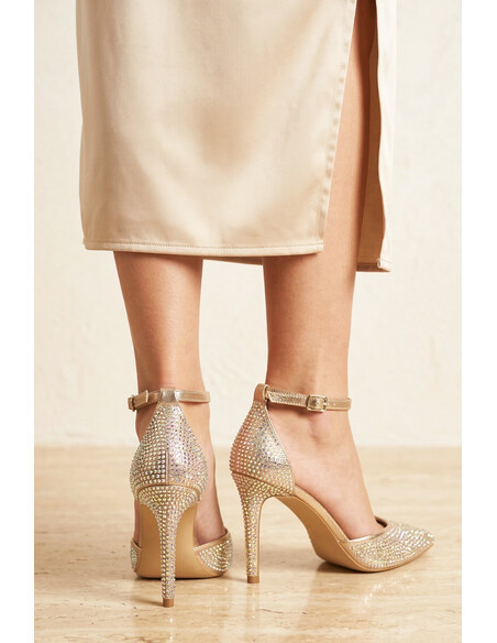 Nora Gold Crystal Embellished Women’s Evening Heels