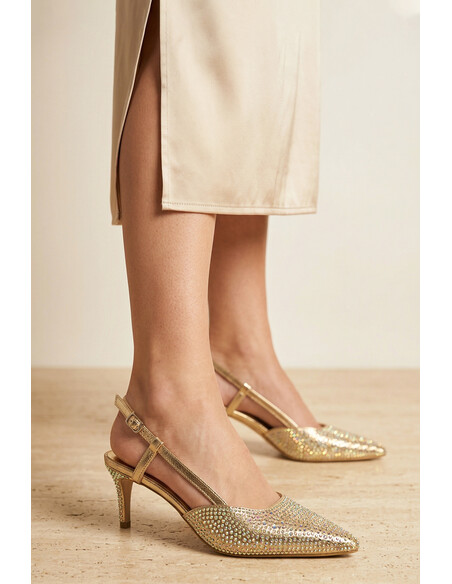 Nadia Gold Crystal Embellished Women’s Evening Heel