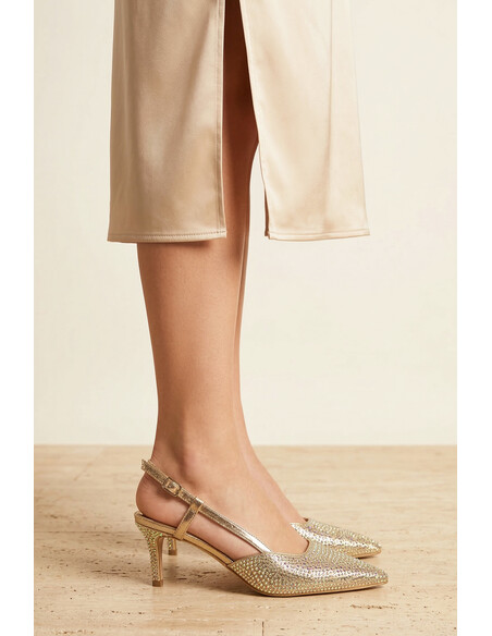Nadia Gold Crystal Embellished Women’s Evening Heel
