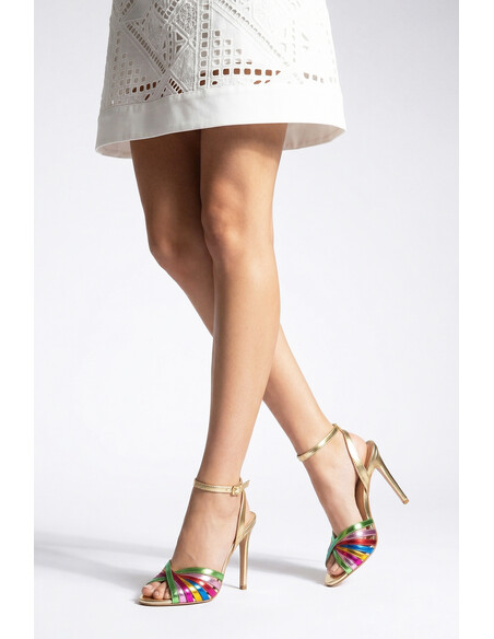 Siena Women's Heeled Evening Sandals in Gold and Multicolor