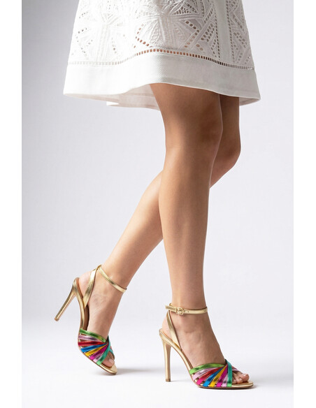 Siena Women's Heeled Evening Sandals in Gold and Multicolor