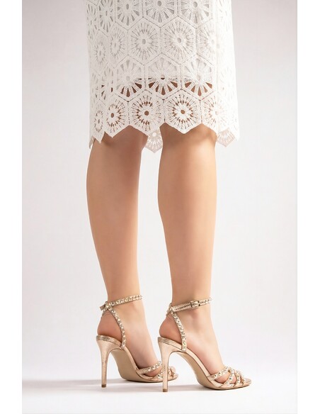 Suzana Women's Heeled Sandals with Gold Crystals