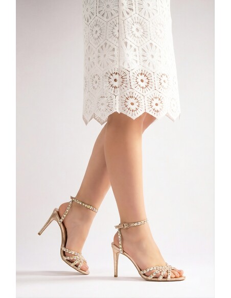 Suzana Women's Heeled Sandals with Gold Crystals